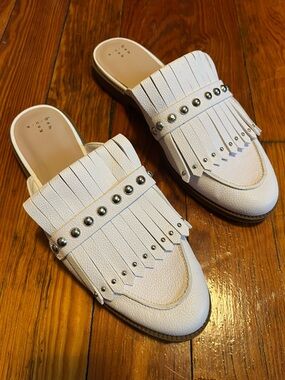 a new day White Fringe Studded Slip-On Mules